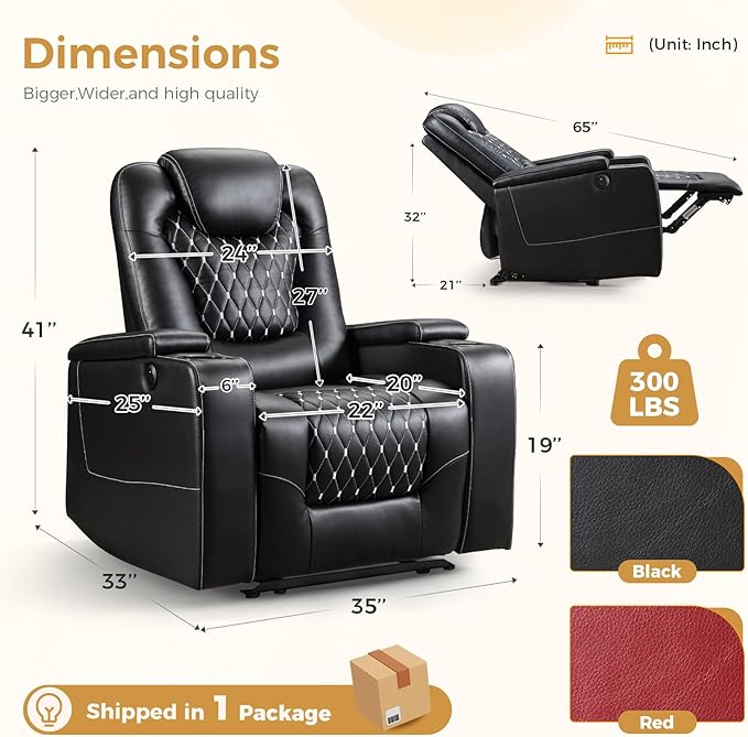 ANJ Power Recliner Chair Set of 3 Electric Soft Faux Leather Reclining Home Faux Theater Seating - USB Ports Cup Holders Hidden Arm Storage Movie &amp Media Room Chairs (Black)