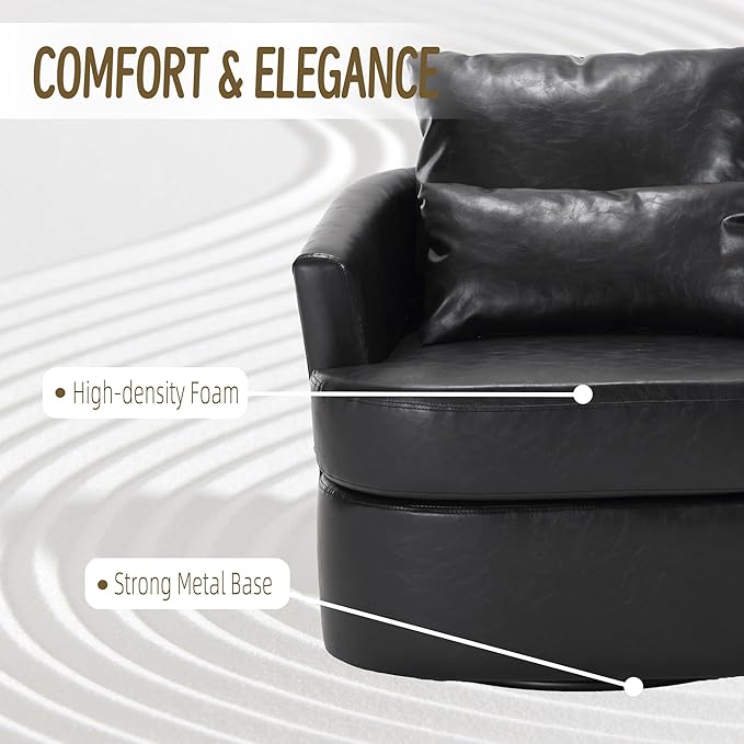 Swivel Barrel Chair Comfy Round Accent Sofa Chair for Living Room 360 Degree Swivel Barrel Club Chair Leisure Arm Chair for Nursery Hotel Bedroom Office Lounge (Black PU)