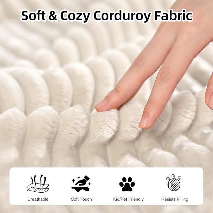 134 Boneless Couch for Living Room Oversized U Shaped Modular Cloud Sofa with Deep Seat Ergonomic Memory Foam Sleeper Chair Comfy Fluffy Corduroy Sectional Couches No Assembly White
