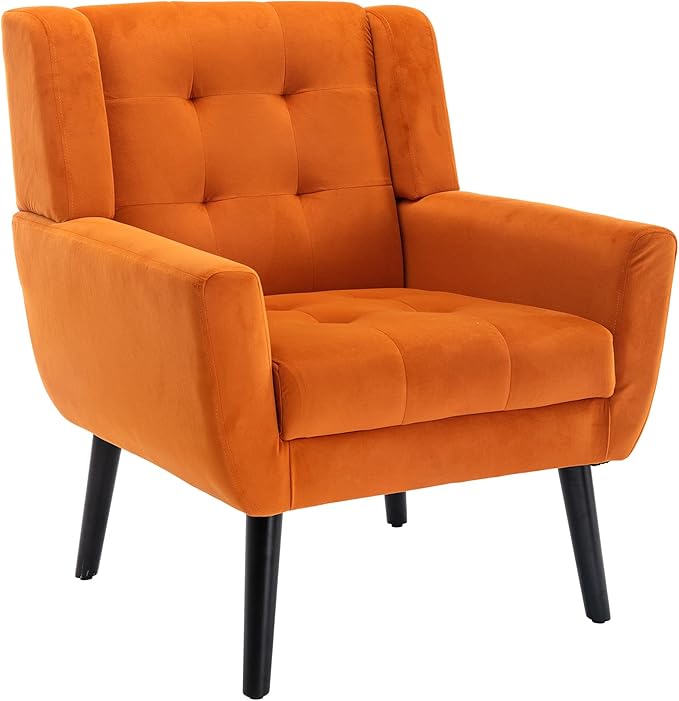 Modern Soft Velvet Material Ergonomics Accent Chair Living Room Chair Bedroom Chair Home Chair with Black Legs for Indoor Home