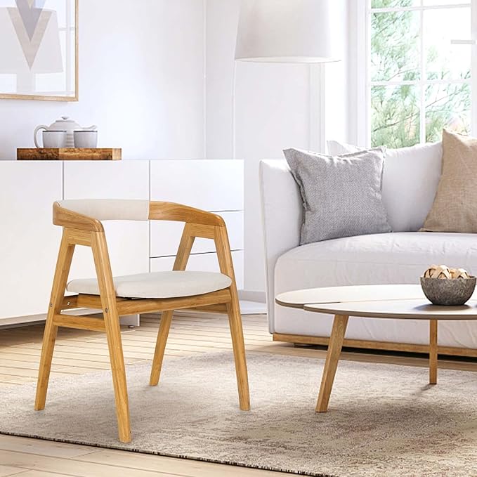 Giantex Accent Chair for Living Room Bamboo Painted Surface Upholstered Comfy Reading Chair with Anti-Slip Foot Pads Curved Backrest Arm Lounge Chair for Bedroom Waiting Room Office Natural