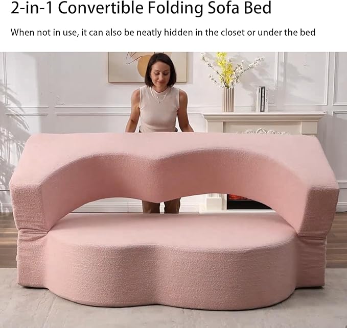 78 Inch Couch Queen Sleeper Sofa Bed Loveseat Cloud Convertible Folding Teddy Full Size Boneless Sofabed for Living Room Guestroom Lazy Lounge Floor Fold Out Sofa Bed No Assembly