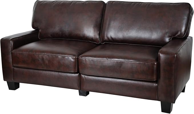 Serta Palisades 73 Track Arm Sofa Durable Bonded Leather Soft Pillow Back Pocket Coil Seat Cushions Loveseat or Couch for Small Spaces Living Rooms or Bedrooms Chestnut Brown