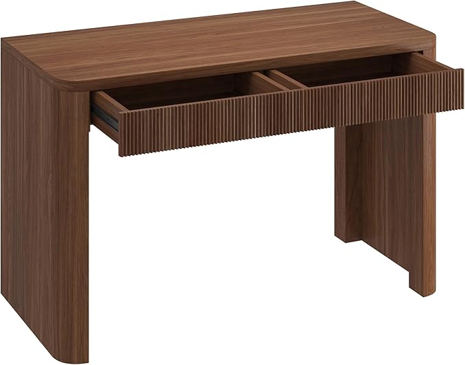 Henn&ampHart 47.5'' Modern Rectangular Wooden Fluted Home Office Desk Ribbed Computer Desk Writing Table with 2 Drawers for Home Office Medium Walnut