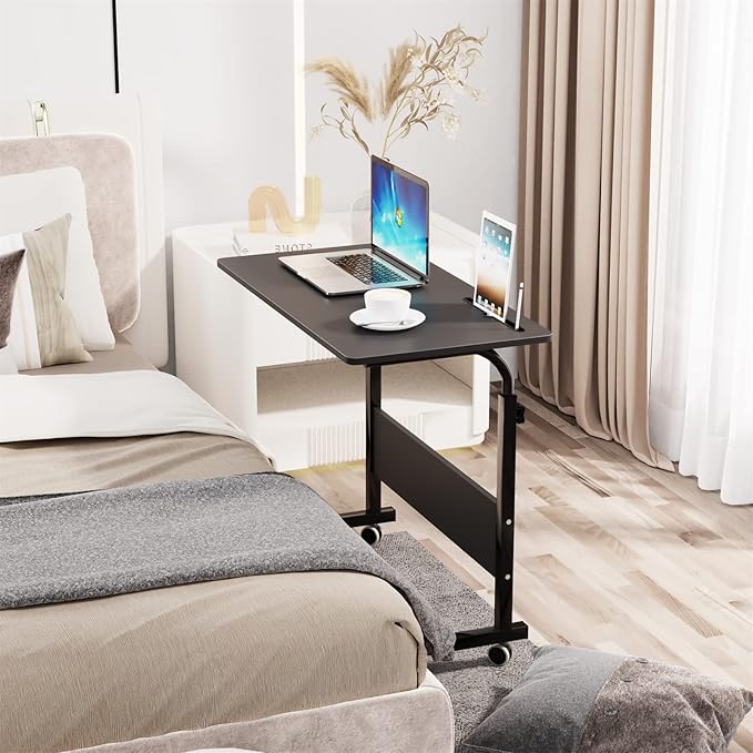 SDHYL Mobile Side Table with Wheels Adjustable Height C Table with Phone Holder &amp Storage 23.6 Inch Portable Rolling Desk for Sofa Bedroom Living Room Home Office
