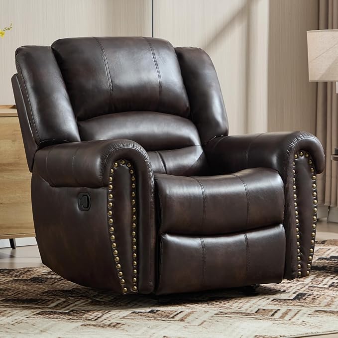CANMOV Rocker Recliner Chair Leather Recliner Chair with Overstuffed Backrest and Armrests Manual Single Sofa for Living RoomBedroom Dark Brown
