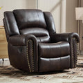 CANMOV Rocker Recliner Chair Leather Recliner Chair with Overstuffed Backrest and Armrests Manual Single Sofa for Living RoomBedroom Dark Brown