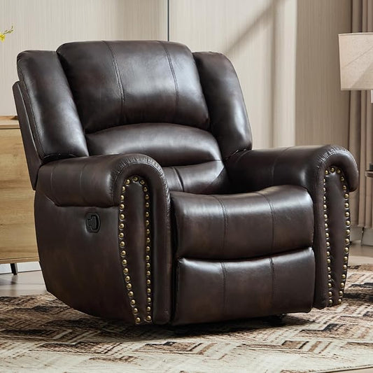 CANMOV Rocker Recliner Chair Leather Recliner Chair with Overstuffed Backrest and Armrests Manual Single Sofa for Living RoomBedroom Dark Brown