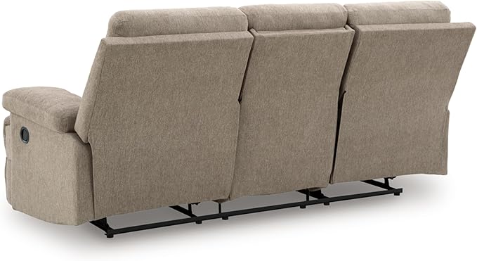 Signature Design by Ashley Yarrow Lane Classic Chenille Manual Pull Tab Reclining Sofa with Drop Down Table and USB Charging Light Brown