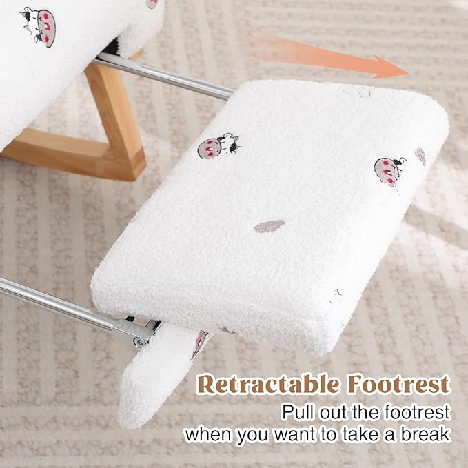 Rocking Chair Nursery with Foot Rest Nursing Rocking Chairs for Mom Breastfeeding Teddy Rocker Glider Chair with High Backrest for Living Room Bedroom Cow Printed White