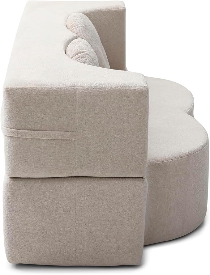 King Size Sofa Bed 76 Inch Convertible Futon Boneless Couch 2-in-1 Loveseat Sleeper Sofa with 2 Pillow Modern Velvet Fabric Floor Couch Bed for Living Room No Assembly Required (Beige)