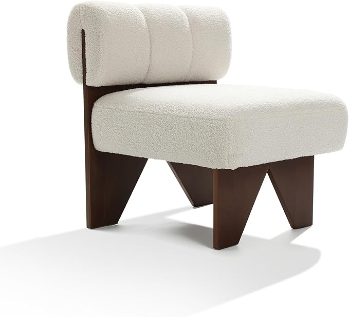 LuxenHome Upholstered Accent Chair White Modern Cozy and Soft Armless Chair with Solid Wood LegsSoft Padded Cushion Chair Suitable for Living Room Bedroom Reception Room Office