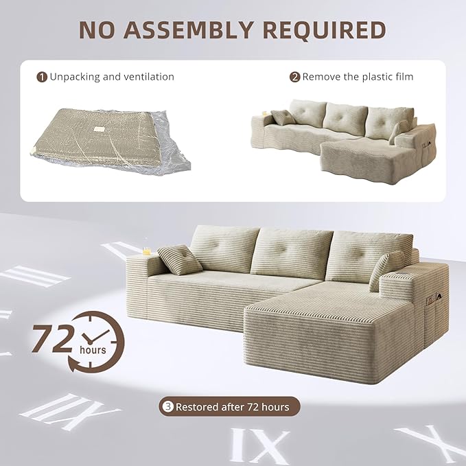 109 Boneless Couches for Living Room Modular Sectional Sofa with Oversized Chaise L-Shape Cloud Couch with Deep Seat (Beige Right Facing Chaise)