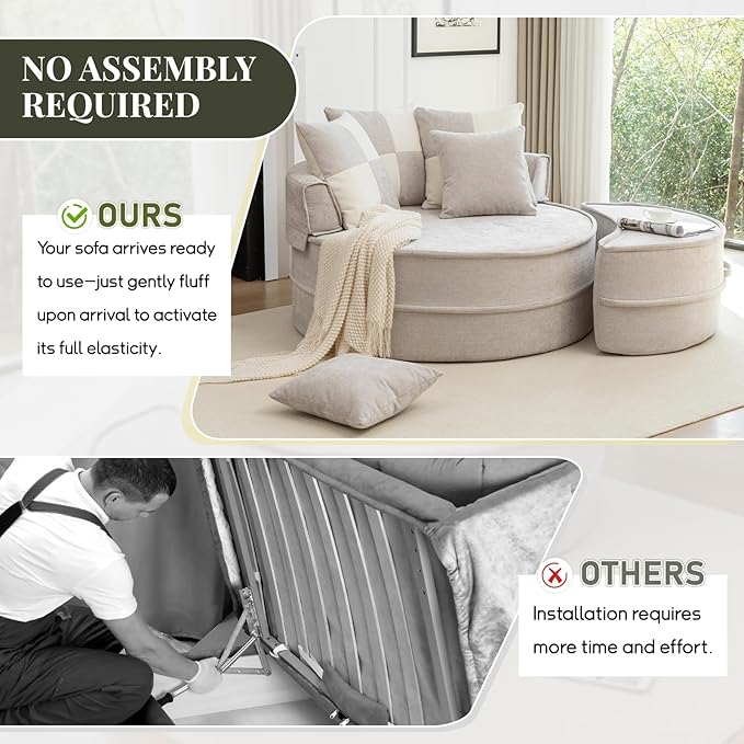 47.63'' Oversized Accent Barrel Chair with Ottoman Modern Round Boneless Idoor Chaise Lounge Chair and A Half Comfy Velvet Compression Large Reading Armchair with 5 Pillows for Living Room Gray