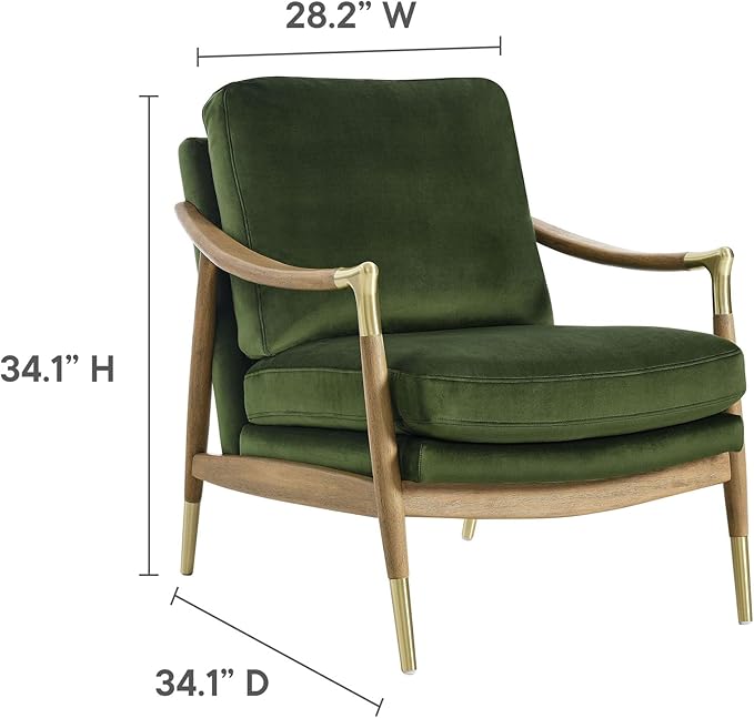 Modway Langford Stain-Resistant Performance Velvet Armchair – Mid Century Modern Velvet Chair with Wood Frame – Upholstered Accent Chair for Living Room or Bedroom