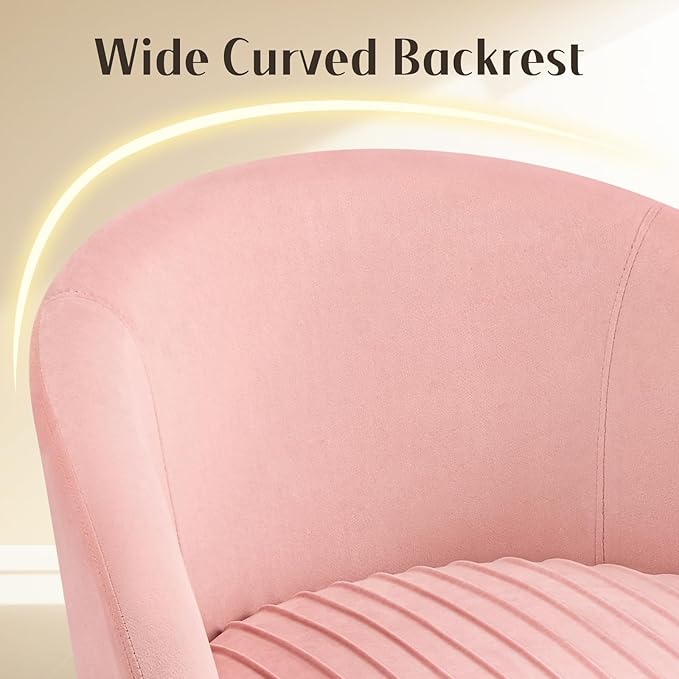 Accent Armchair No Wheels Girls Desk Chair Comfy for Makeup Vanity 20 Extra Wide Cushion Tufted Upholstered Modern Dining Chairs with Gold Metal Legs Bedroom Living Room Home Office Pink