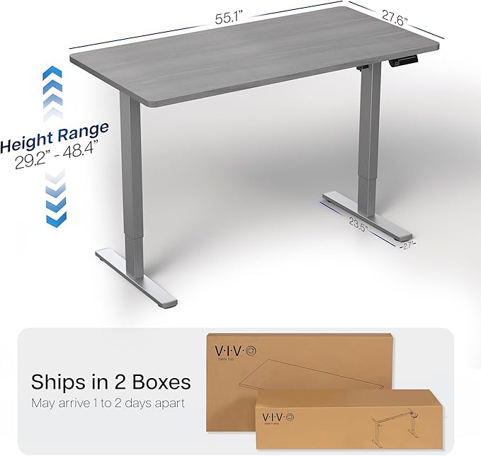 VIVO Electric 55 x 28 in Standing Desk Memory Height Adjustment 1B Series Holds 220 lbs One-Piece Dark Gray Top Gray Frame DESK-KIT-1G55G