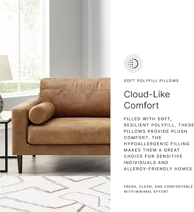 Signature Design by Ashley Telora Faux Leather Sofa 2 Bolster Pillows Loose Cushions Faux Wood Finish Accent Legs 85 W x 35 D x 35 H Dark Brown