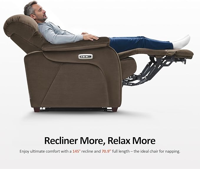 MCombo Power Zero Wall Hugger Recliner Chair for Small Space RV Living Room Power Recliner with Adjustable Headrest USB &amp USB-C Charging Ports Fabric ST257 (Coffee)