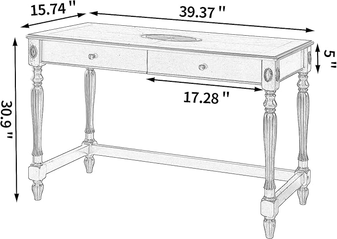 Solid Wood Computer Writing Desk with 2 Big Drawers 39.4 Wide Home Office Desk Workstation Small Rustic Study Table Furniture in Cherry for Home Office Bedroom Living Room SSZ-1533WD