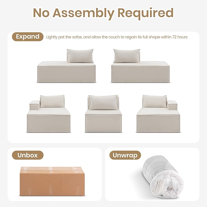 155 Modular Sectional Sofa L-Shaped Cloud Couch with Extra Long Chaise Lounge Oversized Chenille Boneless Sofa Set for Living Room Comfy Floor Seating No Assembly Required