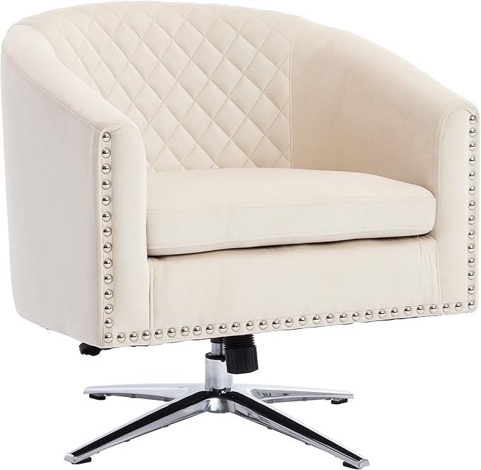 Swivel Barrel Chair Living Room Chair with Nailheads and Metal Base