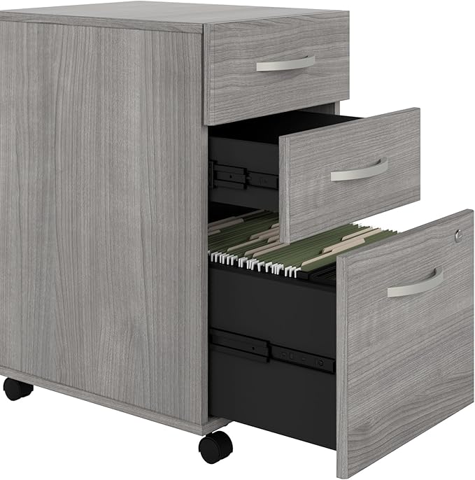 Bush Business Furniture Echo 3 Drawer Mobile File Cabinet in Gray Sand Portable Document Storage Solution for Home and Professional Office