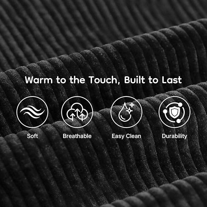 97 L Shaped Boneless Couches fo Living Room Modular Sectional Sofa Black Corduroy Compression Couches for Small Spaces No Assembly Required (Right Facing Chaise)
