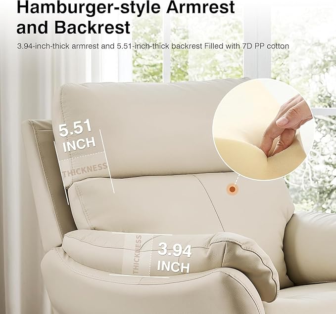 AIRSKY Genuine Leather Recliner Chair Top Grain Leather Italian Water-Washing Process Lazy boy Recliner Chair for Living Room Theater Seating Bedroom BeigeR1