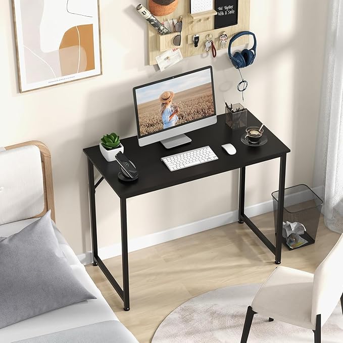 HOMGX Home Office Writing Desk Laptop PC Workstation 40-Inch Small Computer Desk w/Sturdy Metal Frame Modern Simple Laptop Desk for Home Office Bedroom Study (Black)