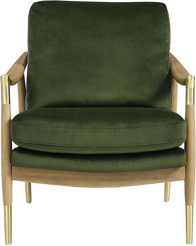 Modway Langford Stain-Resistant Performance Velvet Armchair – Mid Century Modern Velvet Chair with Wood Frame – Upholstered Accent Chair for Living Room or Bedroom