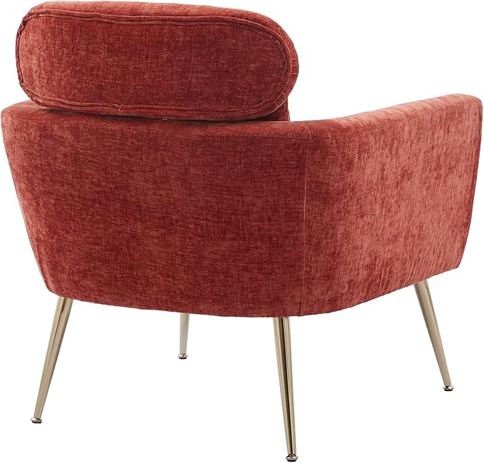 29.5W Modern Chenille Accent Chair Armchair Upholstered Reading Chair Single Sofa Leisure Club Chair with Gold Metal Leg and Throw Pillow for Living Room Bedroom Dorm Room Office Terracotta Chenille
