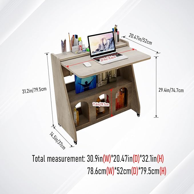 Pmnianhua Portable Mobile Desk on WheelsMobile WorkstationRolling Computer Desk with Wheels and Storage for Home Office Small Space (Grey)