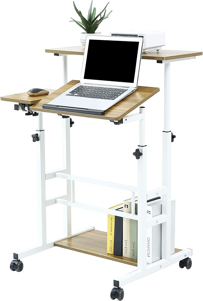 UNICOO Portable Standing Desk on Wheels Height Adjustable Mobile Workstation Versatile for Home Office Rolling Sit to Stand Design Ergonomic - (U101-AO)