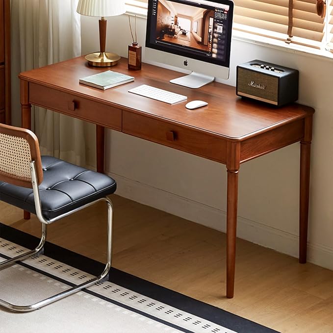 100% Solid Wood Desk Home Office Desk Mid Century Modern Writing Computer Desk with Drawer (55.1)