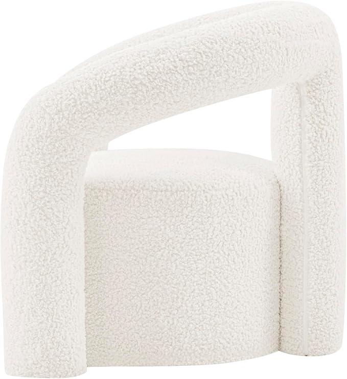 Manhattan Comfort Darian Modern Accent Boucle Chair for Living Room Upholstered Armchair with High Density Foam Padding &amp Premium Pine Wood Frame Cream