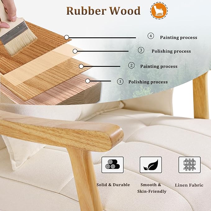 NOBLEMOOD Upholstered Rocking Chair with Ottoman Modern Indoor Nursery Glider Rocker Chair Solid Wood High Back Armchair with Fabric Padded Seat for Living Room Bedroom