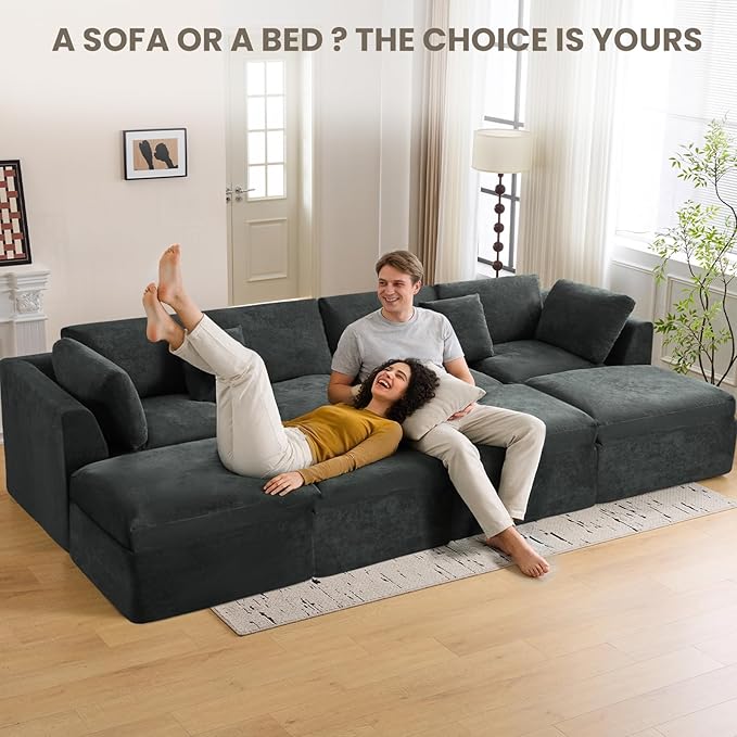 L Shape Modular Sectional Sofa 4 Seater Modular Couch with Ottoman Fully Compressed No Assembly Boneless Sofa (Grey)