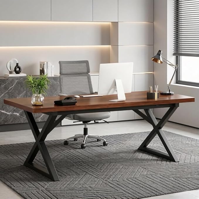 Large Desk Modern Office Table Executive Office Desk Farmhouse Writing Work Desk Computer Desk for Office Space&ampHome Walnut Wood Color55.1inch