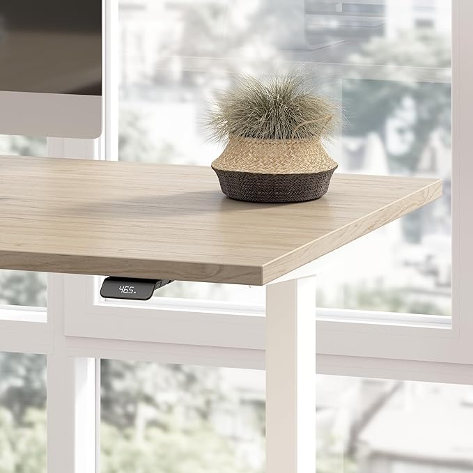 Bush Business Furniture 48-inch Electric Height Adjustable Standing Desk Ergonomic Sit-Stand Computer Table for Home and Professional Office Move 40 Series Natural Elm with White Base