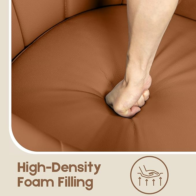 360° Swivel Accent Chair Modern Leather Barrel Club Chair with Leather Upholstery and Sturdy Wood Base Comfortable Armchair for Living Room Bedroom Reading Nook Brown