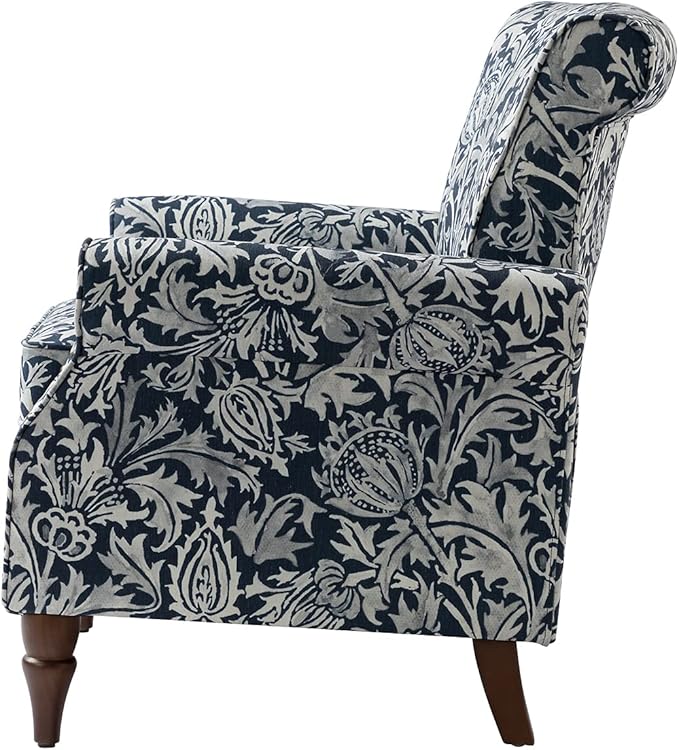 Wingback Accent Chair with Wood Legs Modern Comfy Upholstered Armchair with Removable Cushion and Nailhead Trim Floral Pattern Single Sofa Reading Chair for Living Room Bedroom