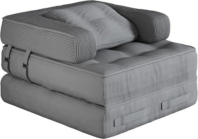 Folding Sofa Bed - Adults Convertible Sleeper Chair for Living Room Bedroom Grey