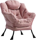 HollyHOME Lazy Chair with Armrest and Side Pocket Comfy Accent Lounge ChairLeisure Sofa Armchair for Living Room Bedroom Dorm or Small Spaces Oversized Reading Sofa ChairVelvet Gilding Pink
