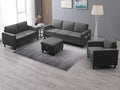 PUREMIND 3 Piece Living Room Sofa Sets Modern 3 Seater Sofa with Ottoman and Loveseat and Armchair Sets Linen Fabric L Shape Couch Set of 3 for Living Room Dark Grey