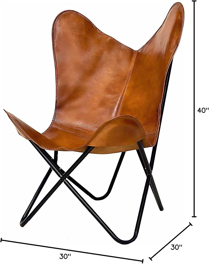 cuero Handmade Living Room Buffalo Leather Chair Home-Decor Butterfly Chair with Folding Iron Frame