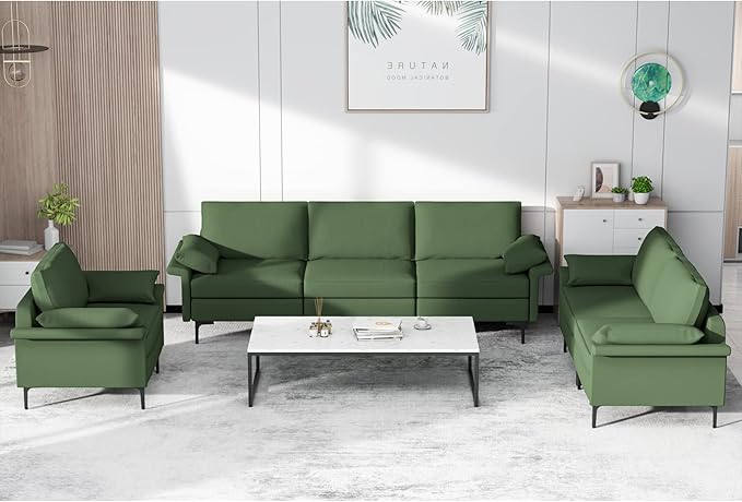 Giantex 3-Seat Sectional Sofa Couch 100.5 L Convertible Sleeper with Removable Armrest Cushion Modern Fabric Upholstered Modular Sofa for Living Room Apartment Dormitory Reception Room Green
