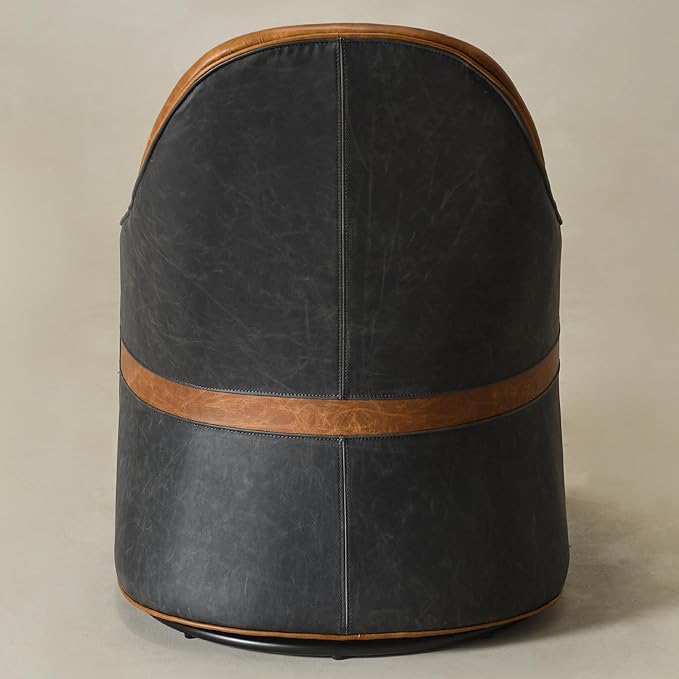 Two-Tone Leather Swivel Barrel Chair Accent Chair with Solid Wood Frame No Assembly for Living Room or Office (Brown)