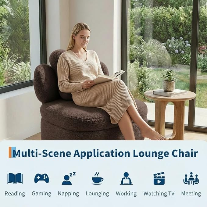 Mid Century Modern Soft Toy Bear Accent Chair - Soft Boucle Upholstered Lounge Armchair - Swivel Barrel Chair