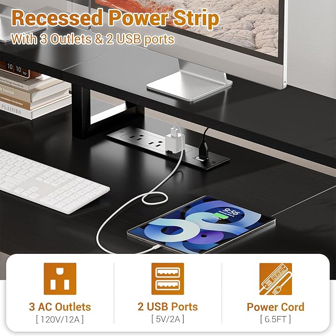 Aheaplus Computer Desk with 3 Drawers Home Office Desk with File Drawer &amp Power Outlet 59'' Gaming Desk with Led Lights Long Work Desk with Storage Shelves Printer Cabinet and Monitor Shelf B